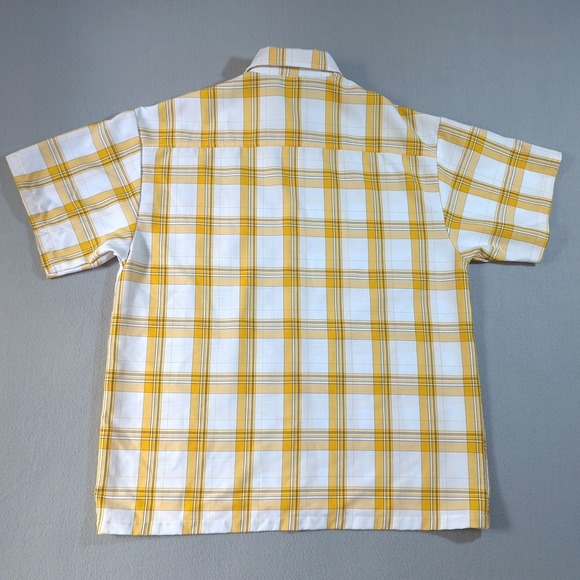 Call Top Mens 2X Plaid Short‎ Sleeve Button Up Shirt Yellow White Made in USA - Picture 5 of 7